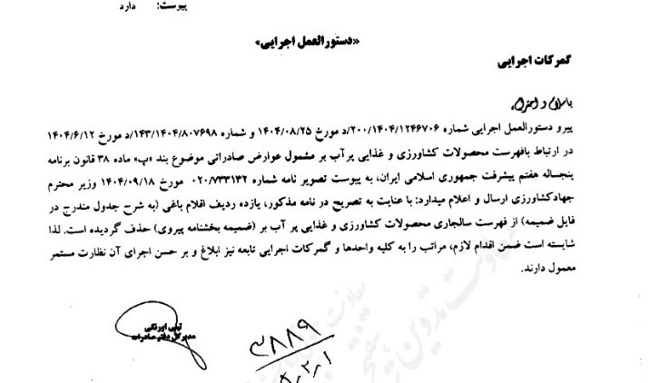 ابلاغ دستورالعمل اجرایی گمرک برای صادرات محصولات کشاورزی آببر ابلاغ دستورالعمل اجرایی گمرک برای صادرات محصولات کشاورزی آببر